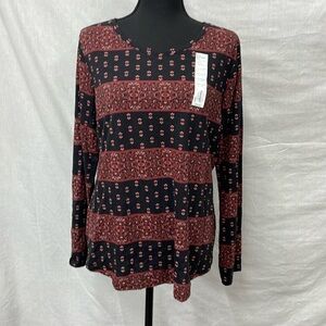 Sonoma Everyday Tee, pattern in black and red, long sleeved, size Large